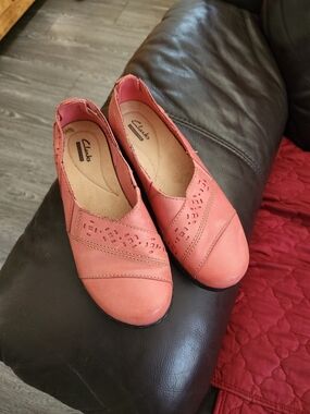 Clarks Women's Coral-Pink Slip-On Perforated Comfort Flats